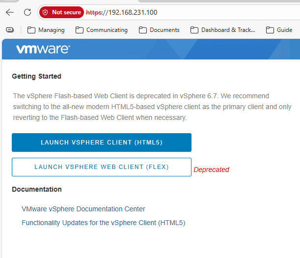 vCenter Landing Page: Selecting Launch vSphere Client (HTML5)