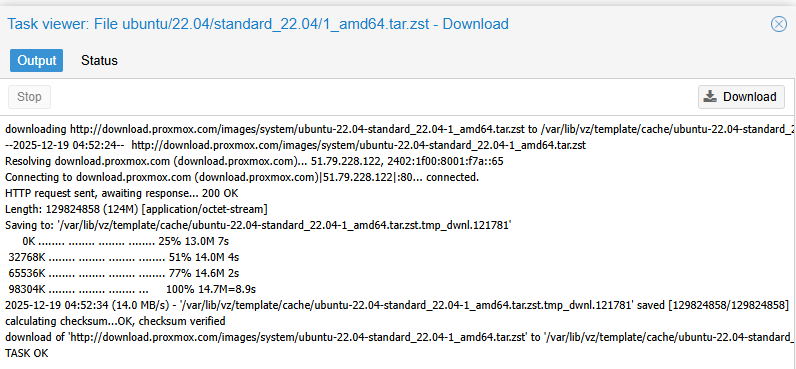 Download task completion log