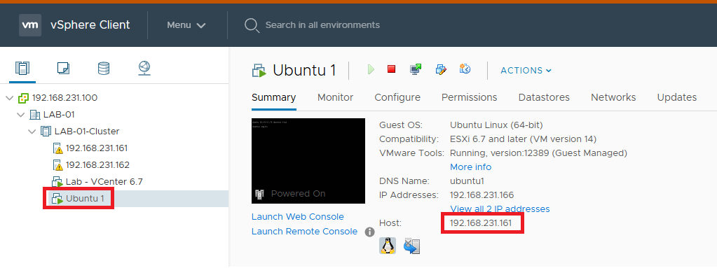 VM Creation Summary: Ubuntu 1 created on Shared Storage