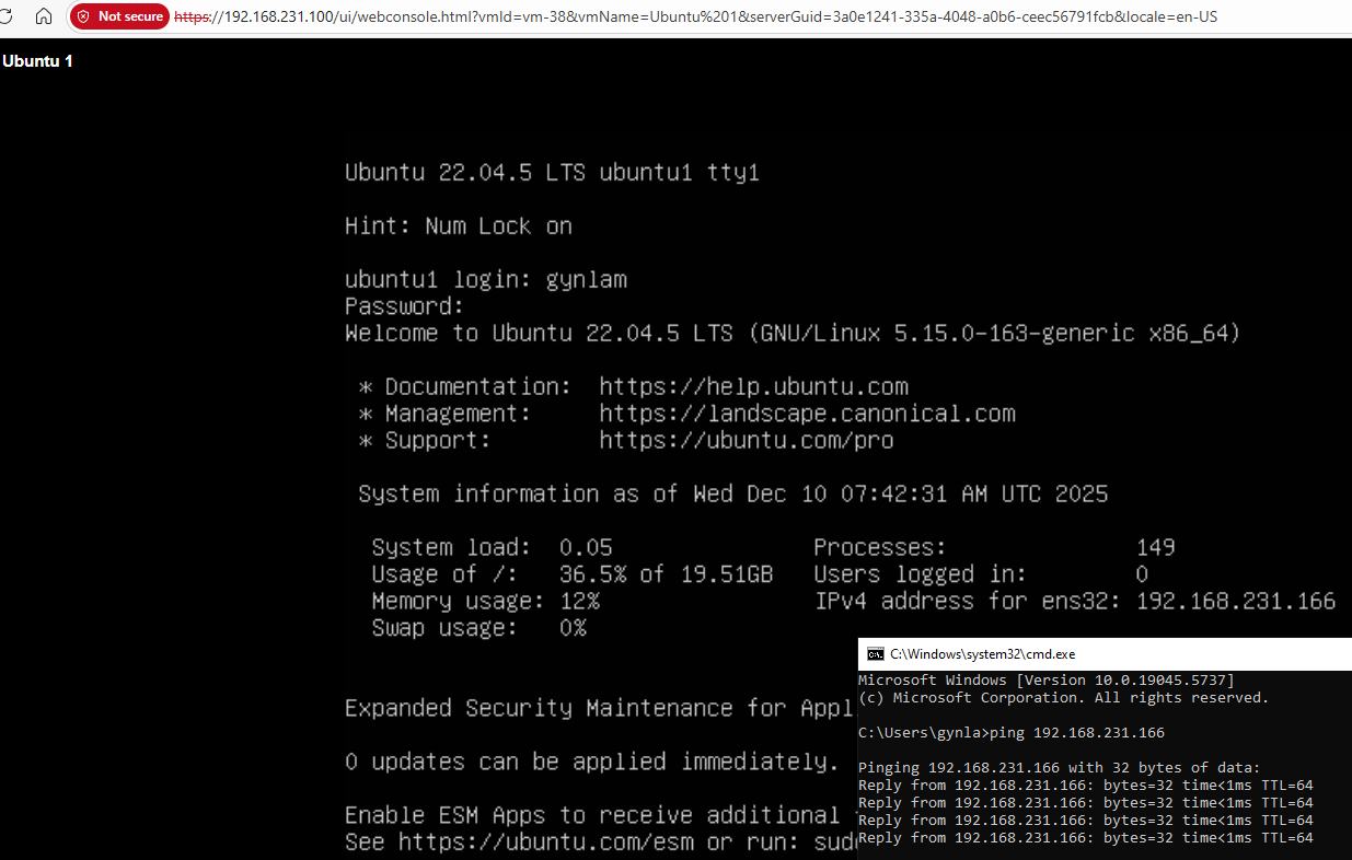 VM Creation Summary: Ubuntu 1 created on Shared Storage