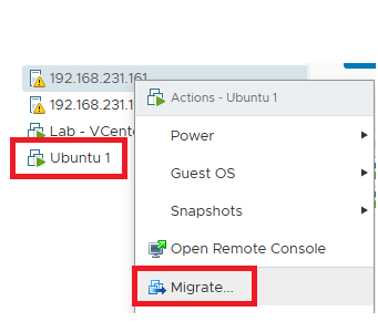 vMotion Migration Wizard: Selecting destination host