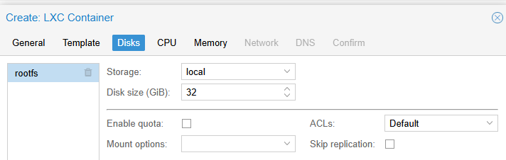 [Source 46] Create CT - Disks Tab