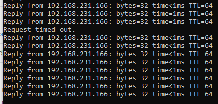 Ping Test Result: Only 1 Request Timed Out during migration