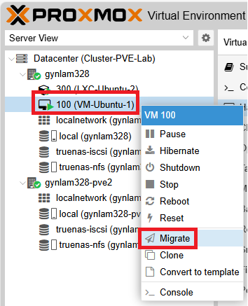 [Source 63] Right click menu VM Migrate
