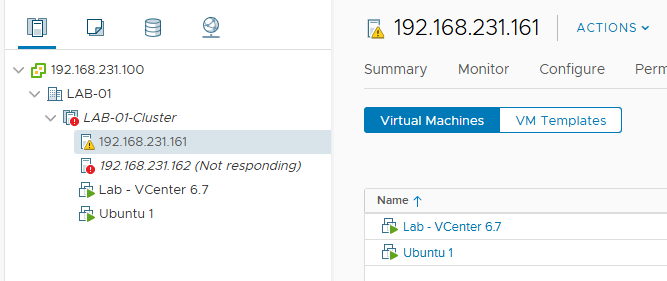 Final State: All VMs successfully restarted on the surviving host