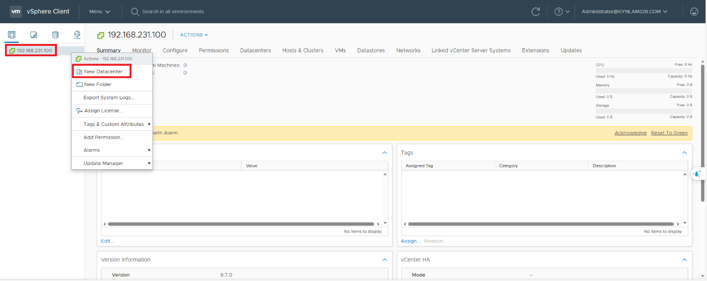 Creating a New Datacenter named LAB-01