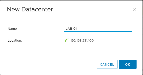 Creating a New Datacenter named LAB-01