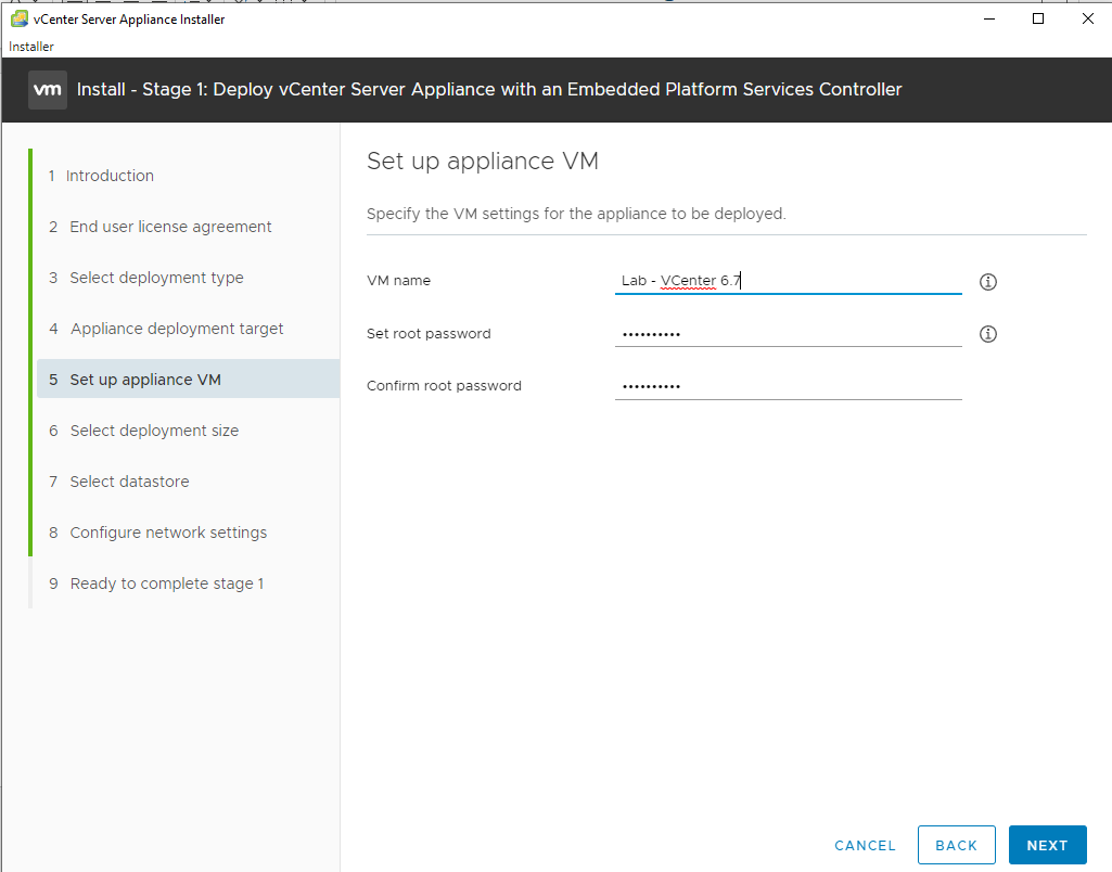 Set VM Name and Root Password