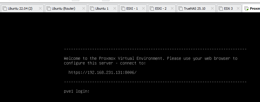 Proxmox CLI Login Screen with URL
