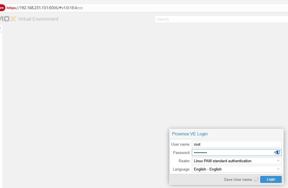 Proxmox Web GUI Login Form