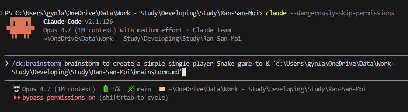 Screenshot of the AI terminal running the brainstorm command