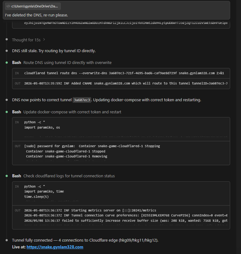Claude routing DNS via Tunnel ID and updating the docker-compose configuration file