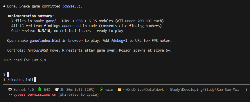 Screenshot of generating final documentation for the vibe coded app